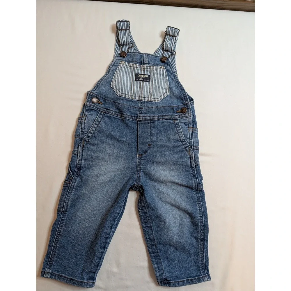 OshKosh Bgosh Toddler 18M Denim Hickory Stripe Vestbak Overall Blue GCL104576-SS